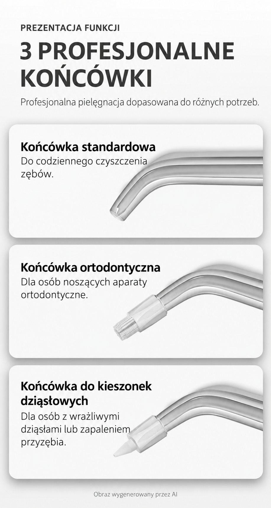 Trzy profesjonalne końcówki irygatora